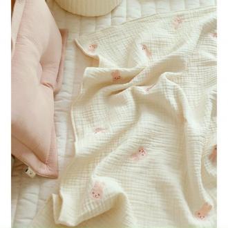 Chăn gạc vải xô 6 lớp Chezbebe thêu hình thỏ cho bé sử dụng 4 mùa chính hãng Hàn Quốc