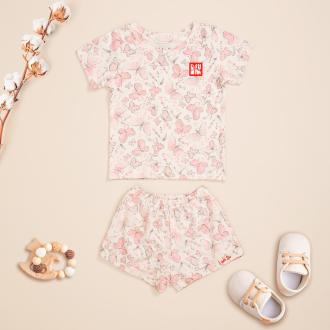 Bộ quần áo phông cộc tay cotton SU016, 18-24m, bướm hồng
